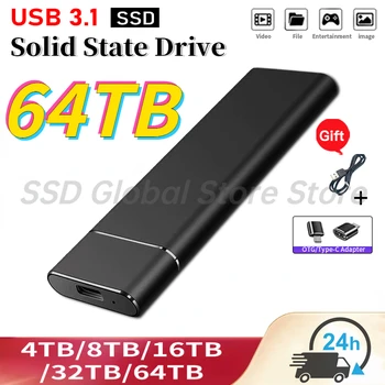 Оригинальный Внешний жесткий диск 4 ТБ Высокоскоростной Портативный SSD 64 ТБ Мобильный твердотельный накопитель USB 3.1 Type-C для Ноутбука Mac Notebook