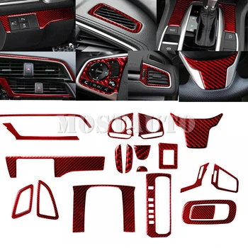 Для Honda Civic Красный Комплект Аксессуаров для интерьера из Углеродного Волокна, Отделка Крышки 2016-2021, 19 шт., Весь комплект для интерьера