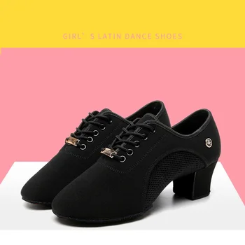 Новая Бальная Оксфордская обувь для учителей, Современная обувь для социальных танцев, Сетчатая обувь для занятий танцами на среднем каблуке, темно-синяя женская обувь для латиноамериканских танцев