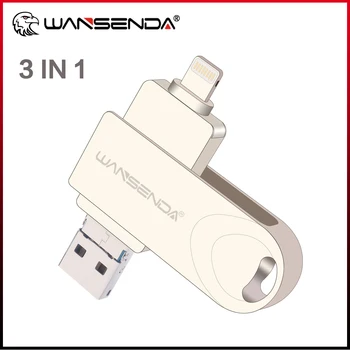 Wansenda OTG USB3.0 USB флэш-накопитель 16 ГБ 32 ГБ 64 ГБ 128 ГБ Флеш-накопитель Удивительный 3-в-1 флешка для iphone/ПК/ Android с микро-портом