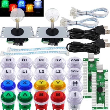 Аркадный джойстик pc 2 Player DIY Kit Светодиодные кнопки Микропереключатель 8-позиционный джойстик USB-кодирующий кабель для ПК MAME Raspberry Pi