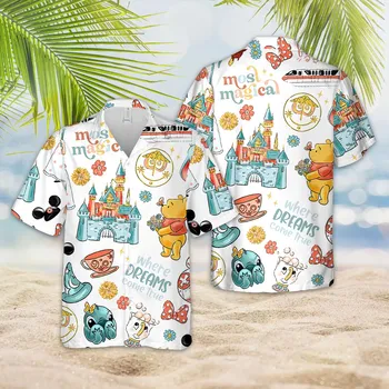 Гавайская рубашка с Замком Диснея, Самая Волшебная Гавайская рубашка Диснея, Гавайская рубашка с Винни-Пухом, Мужская Винтажная Рубашка на пуговицах