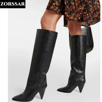 Черные Пикантные Сапоги до колена на высоком каблуке; Женские ботфорты; Коллекция 2023 года; Модная Женская Обувь; Botas Femininas; Размер 45