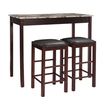 Набор для повседневной столовой Linon Lancer из 3 предметов, высота сиденья 25 дюймов, отделка эспрессо, кухонный стол из черной ткани