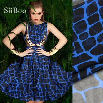 Дизайнерская роскошная черно-синяя геометрическая печать из чистого 100% шелка жоржет ткань для платья-рубашки 8 мм ткань tela SP2038 Бесплатная доставка