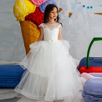 Платье для девочек, платье принцессы, кружевная аппликация, платье для девочки 4-10 лет, платье для вечеринки в честь дня рождения, свадебное платье невесты для девочки в цветочек
