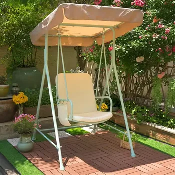продается одноместный подвесной стул с подушкой, качели, кресло-качалка для взрослых и детей, железная сетка для помещений и улицы зелено-бежевого цвета
