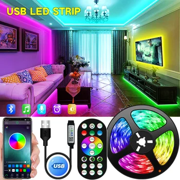 USB Bluetooth Светодиодные ленты RGB 5050 5V RGB Светодиодная лампа Лента Гибкий светильник Для украшения комнаты Диодная лента с подсветкой телевизора