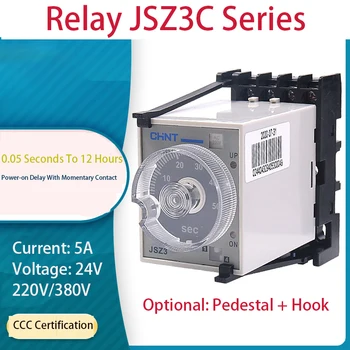 1ШТ Реле времени JSZ3C 220V Контроллер 380VB Задержка включения C С мгновенным контактом 24V D С основанием + крючок