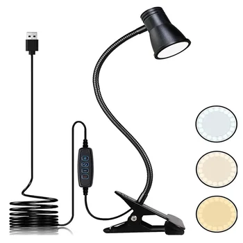 Модели рожков Клип Настольная лампа Светодиодная для Чтения USB Защита глаз студента Рабочий стол с поворотом на 360 ° 3 Оттенка подсветки 10 Яркость 7 Вт Подходит для