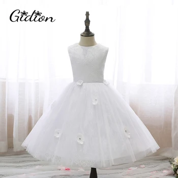 Детское кружевное платье с 3D аппликацией для девочек в цветочек, платья для свадебной вечеринки, Детское платье подружки невесты без рукавов на выпускной бал