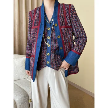 Высококачественный Весенне-осенний тканый твид, Маленькие Ароматные комплекты из 2 предметов, Короткая женская куртка + жилет, женское пальто