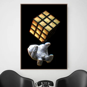 Золотой Кубик Рубика в руке, Плакаты, Настенное искусство, принты на холсте, современные картины в стиле Бальк для гостиной, офиса, домашнего декора, Фотографии