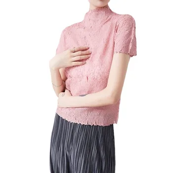 Женская плиссированная футболка с короткими рукавами Miyake, лето 2023, Новый эластичный удобный повседневный стиль, модный Универсальный низ
