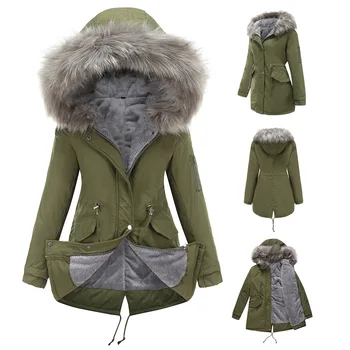 Женская парка средней длины с капюшоном, теплое флисовое пальто плюс размер, Женская куртка, зимняя одежда, прямая поставка