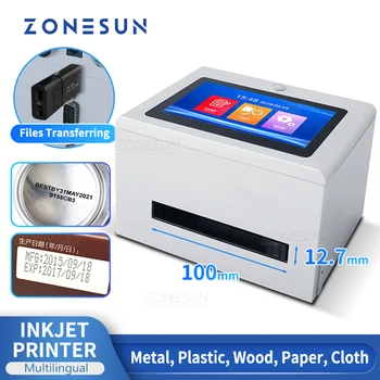 Настольный Струйный принтер ZONESUN ZS-TIP127 Портативный 12,7 мм QR-штрих-код Номер Даты Логотип Цифровой Кодирующий Аппарат с Сенсорным экраном