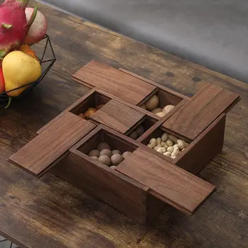 Фарфоровая коробка из черного ореха с несколькими Сокровищами Квадратная Коробка для хранения продуктов в гостиной Многофункциональная коробка для конфет, Коробка для хранения закусок