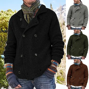 2023 Новый свитер Мужской, однотонное вязаное пальто на пуговицах, кардиган для мужчин