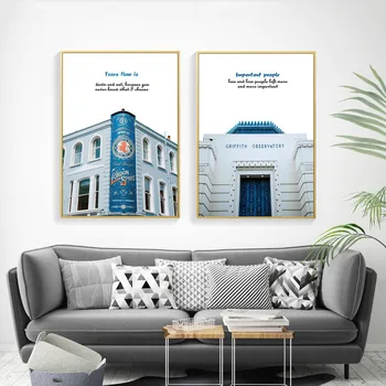 Современное искусство фотографии в формате HD, голубое здание, небо, пустой бескаркасный холст, плакат для украшения дома с водостойкой печатью чернилами