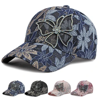 Бейсболка для женщин, шляпа дальнобойщика с рисунком бабочки, Солнцезащитная шляпа для спорта на открытом воздухе, дышащий кружевной козырек, весенне-летние кепки с козырьком