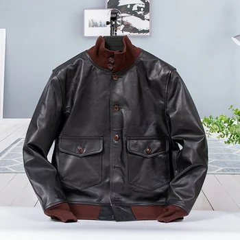 Бесплатная доставка.CC. мужская куртка из 100% натуральной кожи.Пальто из воловьей кожи больших размеров.Классическая винтажная кожаная ткань. натуральная