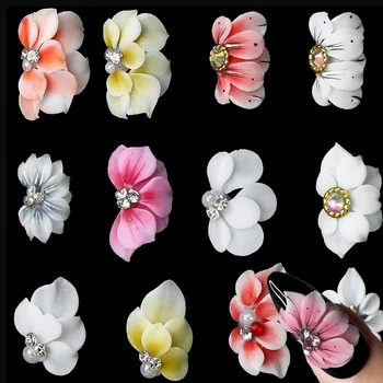 10шт 3D Изысканный Резной цветочный дизайн, амулеты для дизайна ногтей, имитация резных цветочных деталей, AB бриллиантовый яркий блестящий орнамент для ногтей