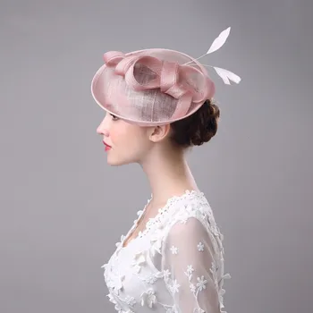 Новое поступление, льняные шляпы с бантом из перьев, Свадебный чародей, свадебные шляпы для невесты, вечерние головные уборы для девочек