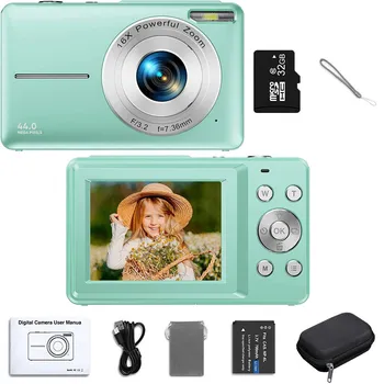 Цифровая камера 1080P для детских Видеокамер с 32 ГБ SD-карты 16-кратным цифровым зумом 48 Мп 2,4-Дюймовый ЖК-видеоблог Камера для подростков Новая
