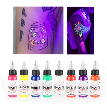 Чернила для Татуировки с Ночным Светом 8 Цветов Профессиональные Фиолетовые Полупостоянные Легкие Окрашивающие Средства Ухода За Кожей, Цветной Рисунок, Флуоресцентный Пигмент