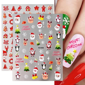 5D Рождественская наклейка Наклейки для ногтей Зимняя Снежинка Санта Клаус Дерево Пингвины Снеговик Слайдеры Клейкая Новогодняя наклейка для ногтей 2023 