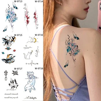 Временные татуировки с изображением цветов и животных, Роза, Бабочка, кошка, Акварель, Милые татуировки на рукавах, Искусственные поддельные татуировки