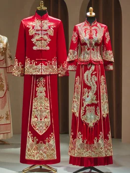 Chinese Traditional Wedding Dress Embroidery Phoenix Banquet High-quaity Classic Cheongsam China Qipao костюм для восточных