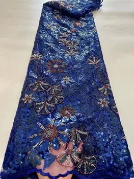 Кружевная ткань ручной работы из бисера 2023 Высококачественная Красная Тюлевая Кружевная ткань Для Свадебного платья Роскошное Вечернее платье Французское Кружево 5 ярдов