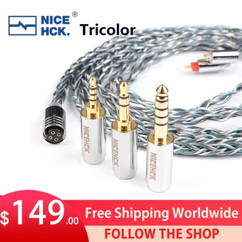 NiceHCK Трехцветный Флагманский кабель для наушников HiFi 7N с Серебряным покрытием OCC + Графен OCC 3-в-1 Съемный Штекер 2Pin MMCX для MK4 Bravery