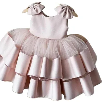 Платье для девочки Розового цвета, Аксессуары для волос в тон, Платья Принцессы для девочек, Платья для Вечеринки по Случаю Дня Рождения, Платья для Причастия, Милое детское платье