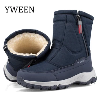 YWEEN/зимняя обувь, мужские супер согревающие плюшевые зимние ботинки, мужские уличные повседневные короткие ботинки с боковой молнией, Устойчивые мужские походные ботинки