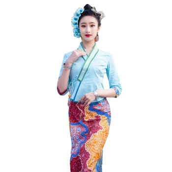 Традиционная одежда Таиланда на весну-лето, женские топы, блузки, юбки, рабочая одежда для тайских ресторанов, одежда из Юго-Восточной Азии