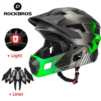 ROCKBROS Детский съемный велосипедный шлем с полным лицом, Детский спортивный шлем для велоспорта, mtb, мотоцикла, скейтбординга, катания на коньках