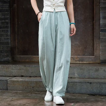Лето 2023, Хлопчатобумажные Льняные Винтажные Длинные брюки в китайском стиле, Свободные узкие брюки, Женские Шаровары, Брюки Hanfu для женщин