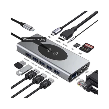 13 В 1 USB C КОНЦЕНТРАТОР Type c Адаптер USB C для HD MI-совместимый 3,5 мм аудио SD TF RJ45 USB3.0 док-станция