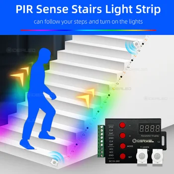 Светодиодная световая лента с датчиком движения, обтекаемая лестница, светильник под шкафом, ночник, адресуемые светодиодные полосы RGB для лестницы