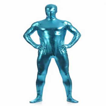 (MZS017) Озерно-голубые блестящие металлизированные колготки для классических костюмов на Хэллоуин, Унисекс, оригинальные фетишистские костюмы Зентай