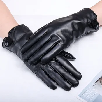 Женские зимние теплые перчатки из натуральной кожи с шерстяной подкладкой для верховой езды, более смелая кнопка и классические перчатки с полными пальцами lph212204