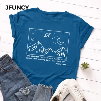 Женская футболка JFUNCY, Новые футболки с принтом, Женские хлопковые футболки с коротким рукавом, топы, женская летняя футболка