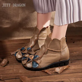 Женские ботинки JETT DRAGON, осень-зима, новые пикантные модные ботильоны из натуральной кожи на молнии с цветочным узором, черные, красные, желтые, повседневная обувь 40