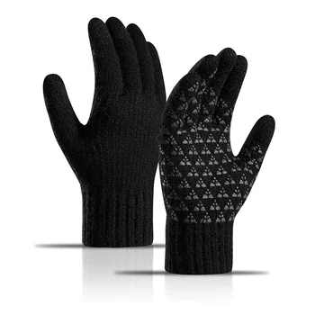 Зимние мужские вязаные перчатки с сенсорным экраном, нескользящая резина, высококачественные мужские перчатки, утепленные теплые перчатки, осенние мужские варежки, горячая распродажа