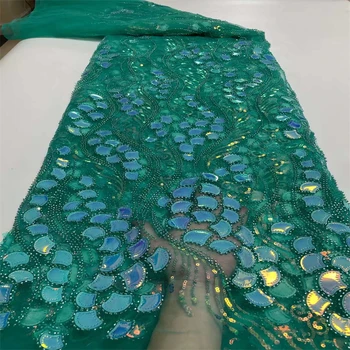 2022 Элегантная Кружевная ткань с блестками, вышитая бисером, Высококачественная Нигерийская сетчатая кружевная ткань с вышивкой для свадебных ПлатьевFJ70A