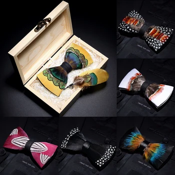 JEMYGINS 2019 оригинальный дизайн, галстук-бабочка, бант из перьев, изысканная мужская брошь-бабочка ручной работы, булавка, деревянный подарочный набор, свадебная вечеринка