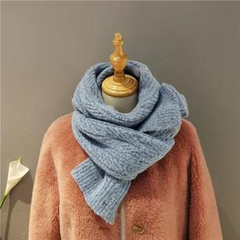 Однотонный шерстяной шарф женский осенне-зимний повседневный вязаный шарф милая японская утепленная теплая шаль для школы и работы