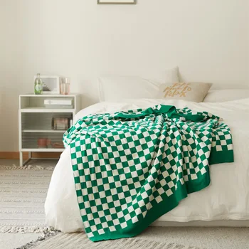 Большое Хлопчатобумажное одеяло в ретро-шахматную клетку для дивана, Плед, подходящий по цвету к Гобеленовому покрывалу с кисточками, Женские уличные полотенца